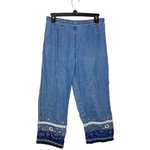 Vintage Asazu Embroidered Floral Denim Pull-On Pants Jeans